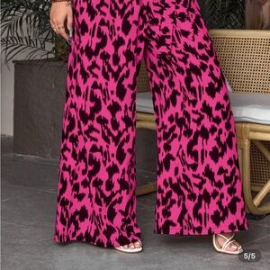 SHEIN Pink Animal Print Wide-Leg Pants
